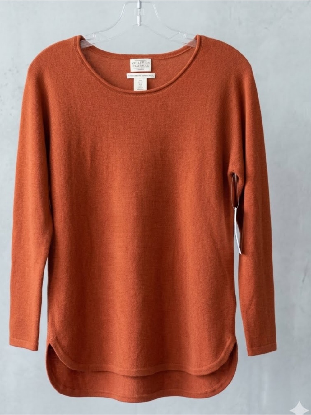 Classic 100% extra fine Merino Wool Crewneck Sweater, Burnt Orange - Women Small